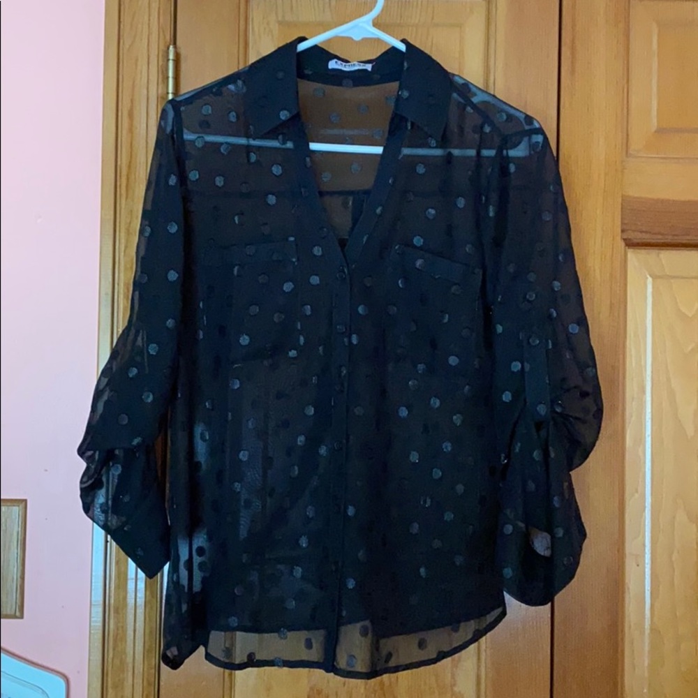 Express sheer polka dot shirt